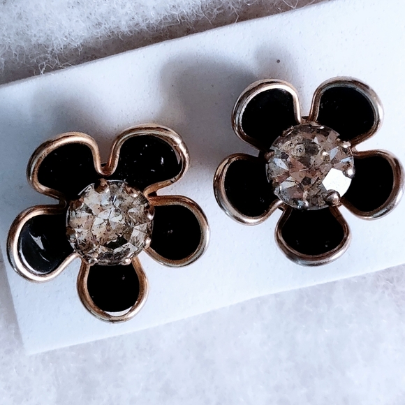 Scatter Pin Set Black Enamel Flower Rhinestone - Picture 11 of 11